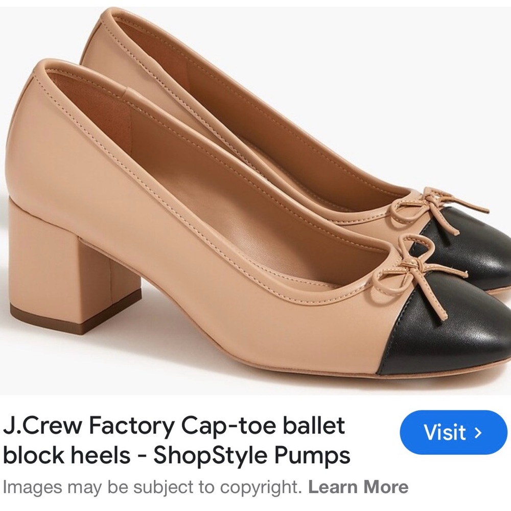 J. Crew Tan and Black Cap-Toe Block Heels
